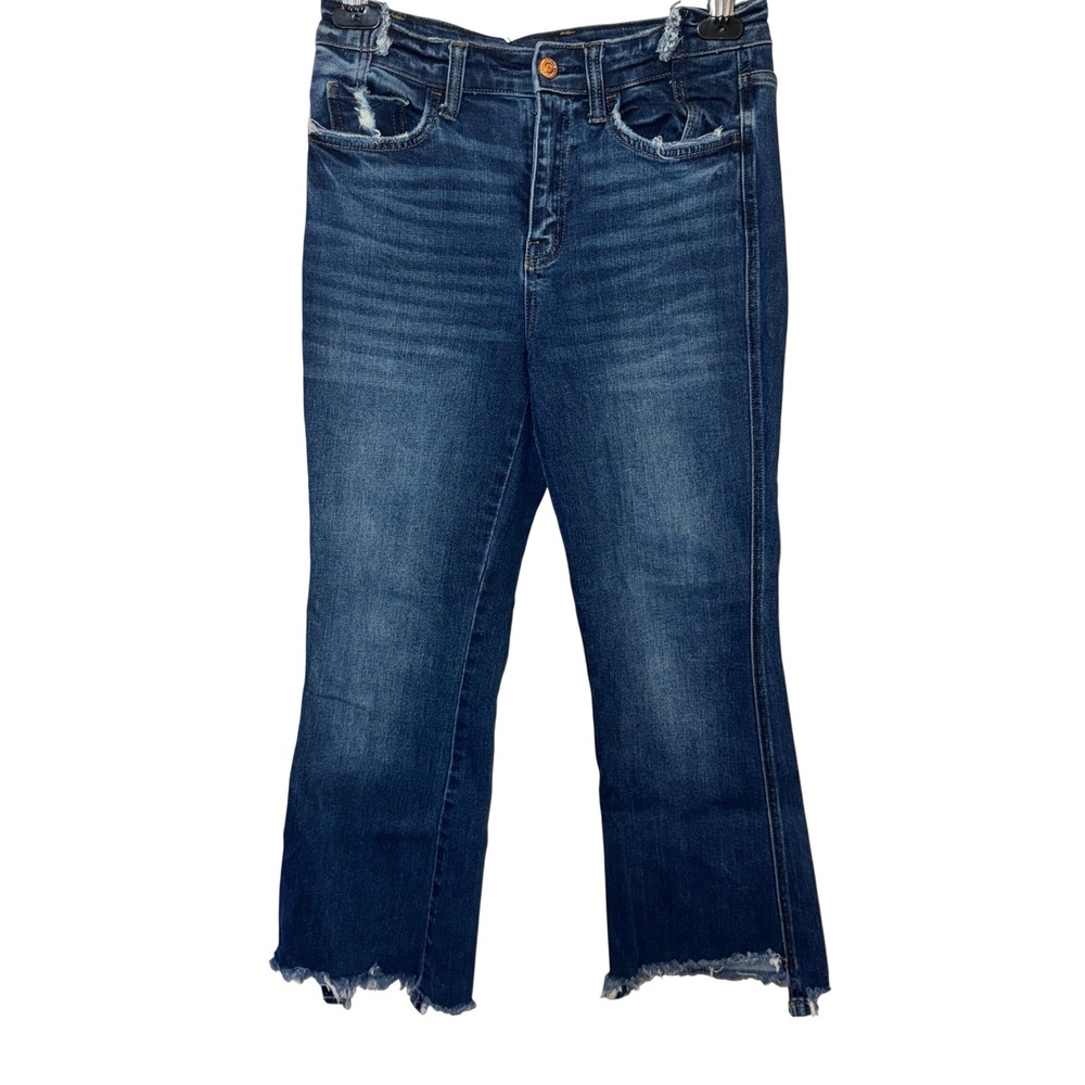 Flying Monkey High Rise Cropped Flare Jeans 27 Dark Wash Distressed Boho